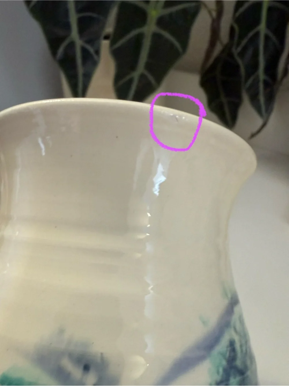 Hand-Painted Studio Pottery Fish Vase in Cream and Blue